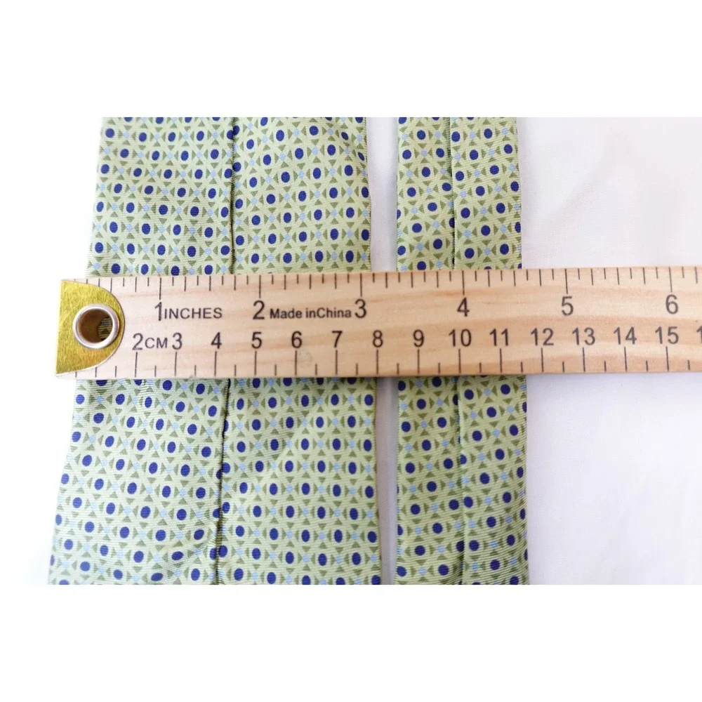Arrow Tie 100% Imported Silk Green Blue Geometric‎ Pattern Retro Mens Necktie